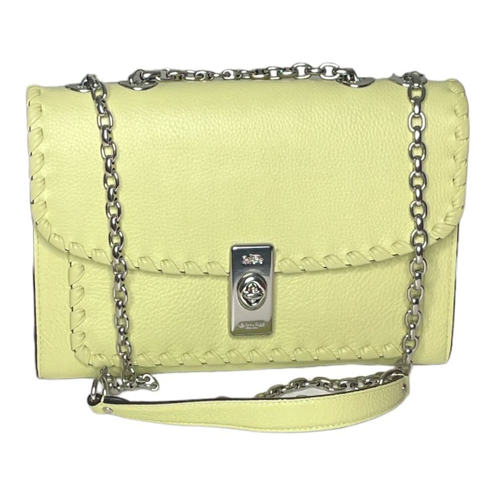 Coach Lane Leather Whipstitch Shoulder Bag Pale Lime Silver Trim - Picture 10 of 10